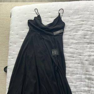 Lulus “Romantically Speaking Black Cowl Lace-Up Maxi Dress”